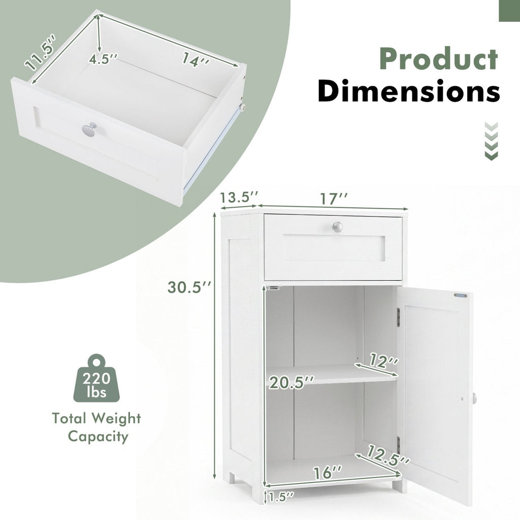 Single Door Bathroom Cabinet with Adjustable Shelf and Drawer-White