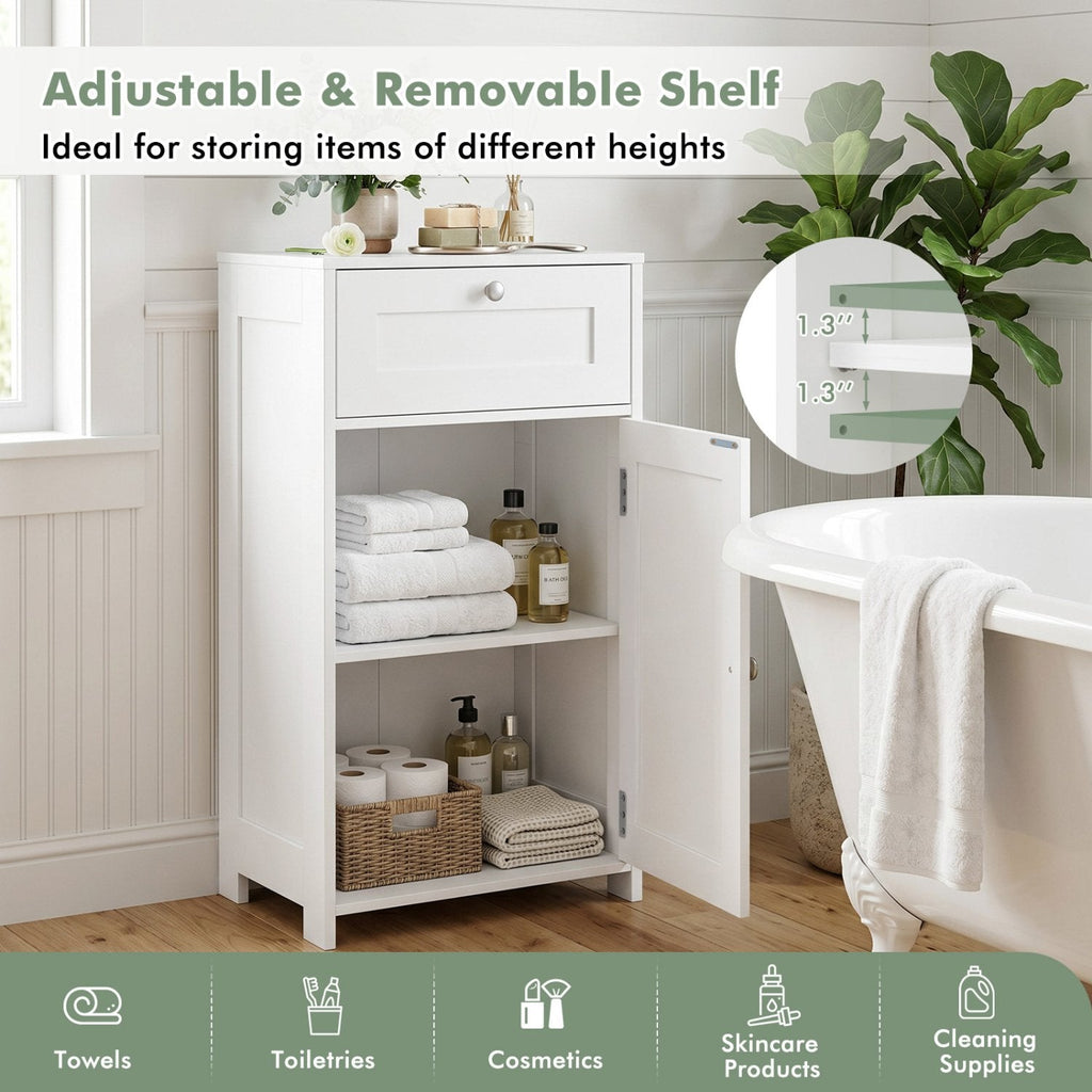 Single Door Bathroom Cabinet with Adjustable Shelf and Drawer-White