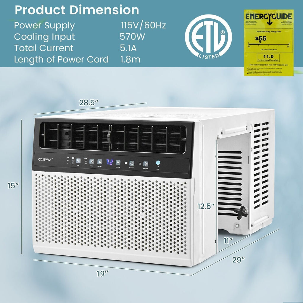 10000 BTU Window Air Conditioner with Remote and LED Control Panel, 250 sq ft, 42 dB