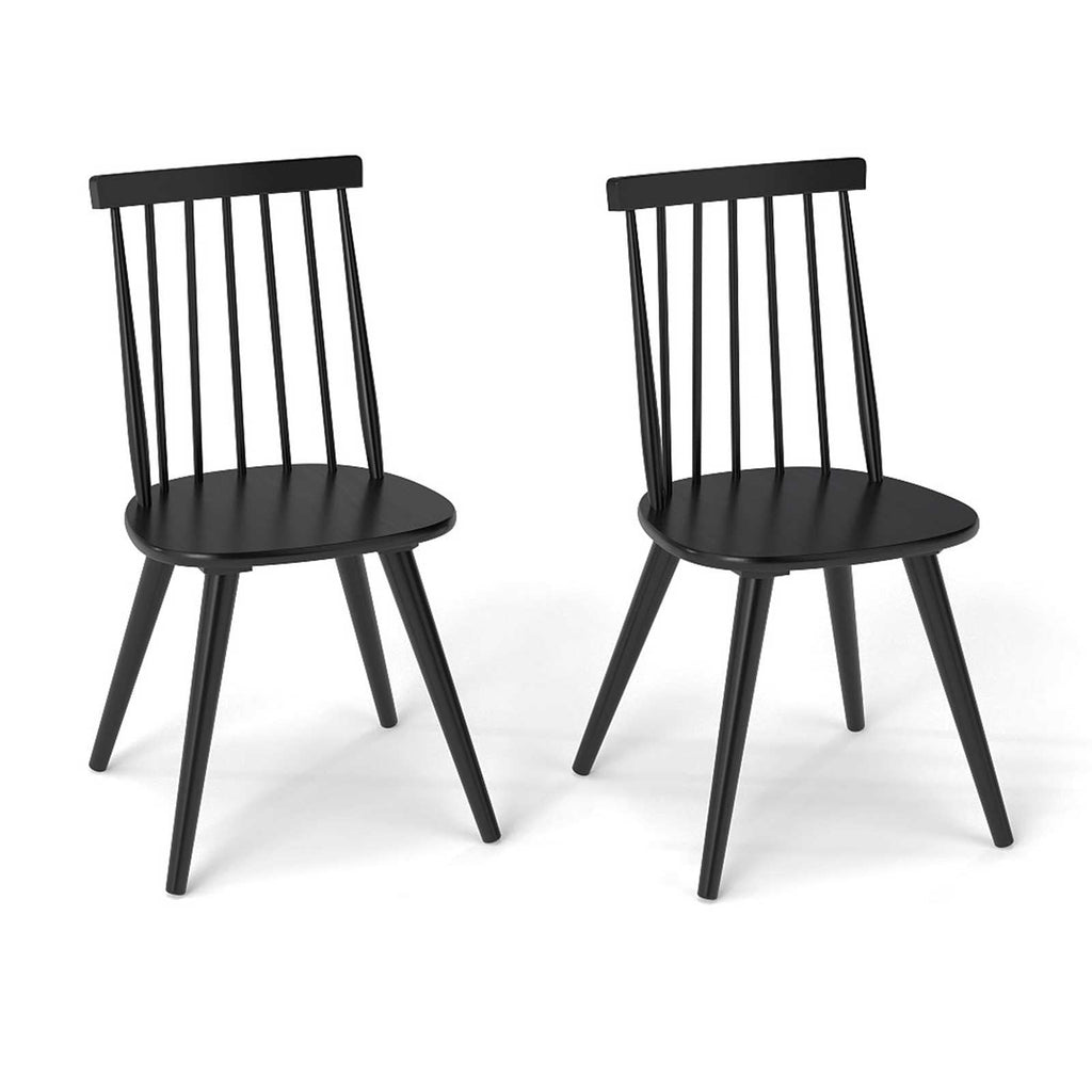 Set of 2 Windsor Dining Chairs with Seven Spindle Harp Back, Black