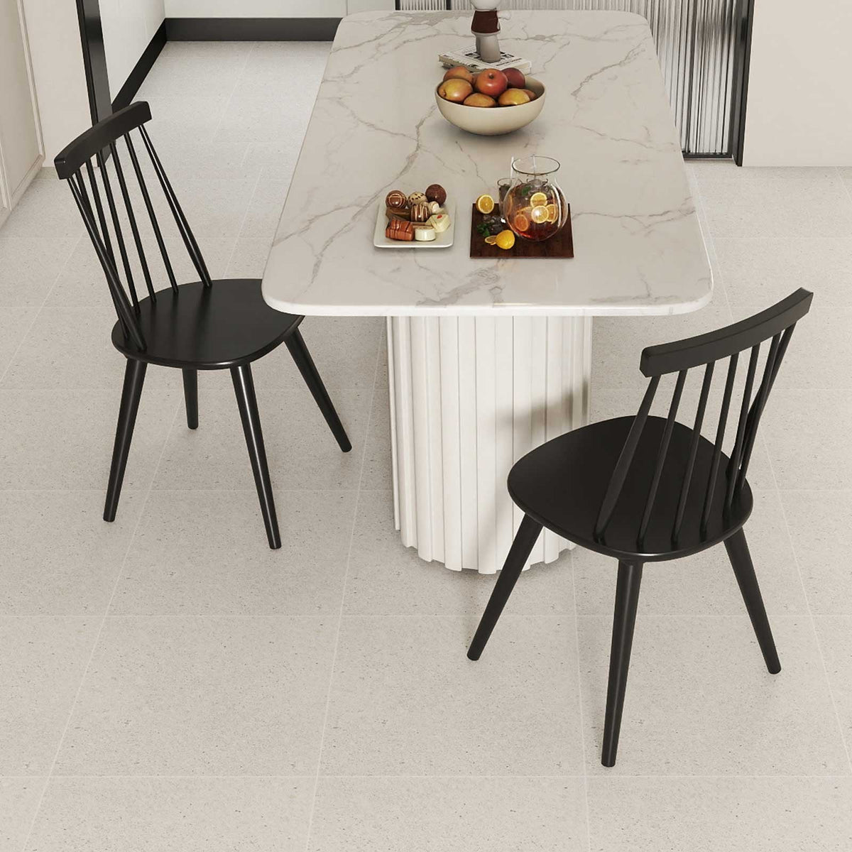 Set of 2 Windsor Dining Chairs with Seven Spindle Harp Back, Black