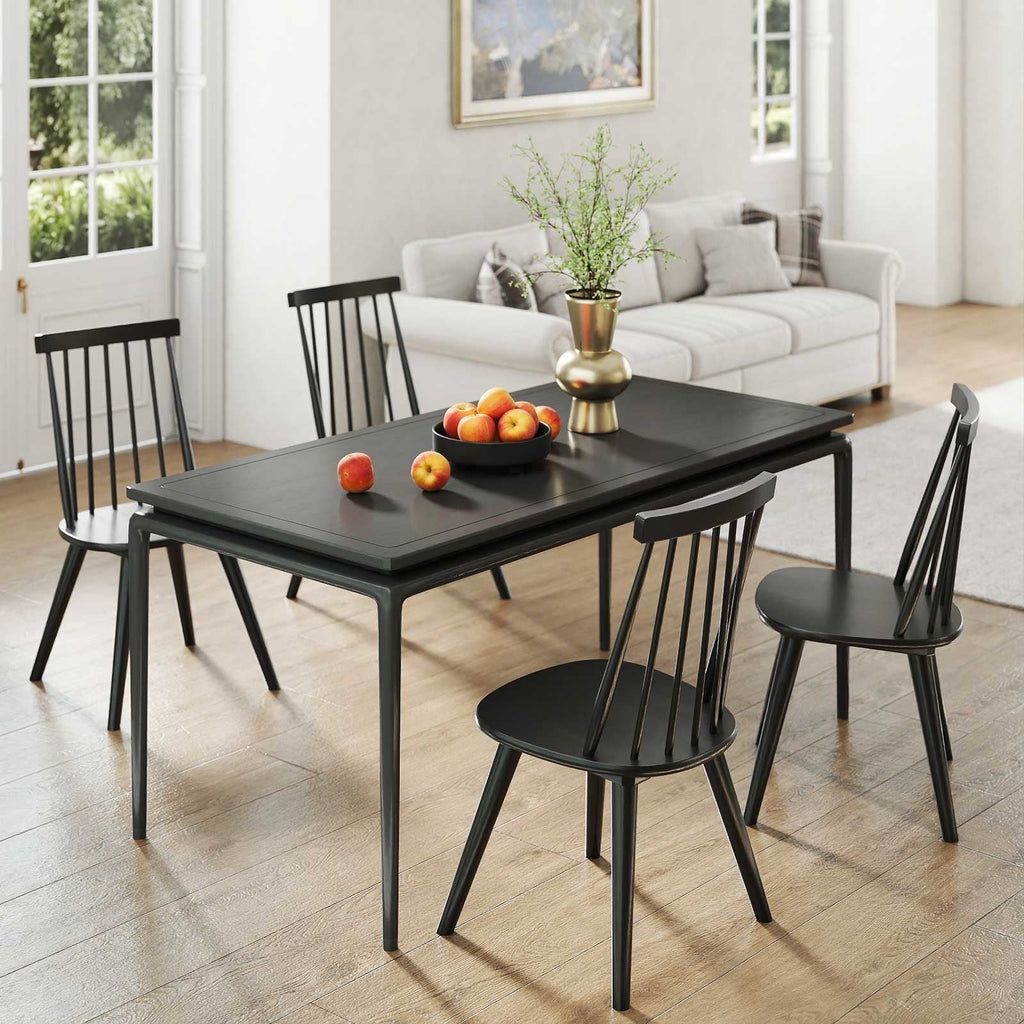 Set of 2 Windsor Dining Chairs with Seven Spindle Harp Back, Black
