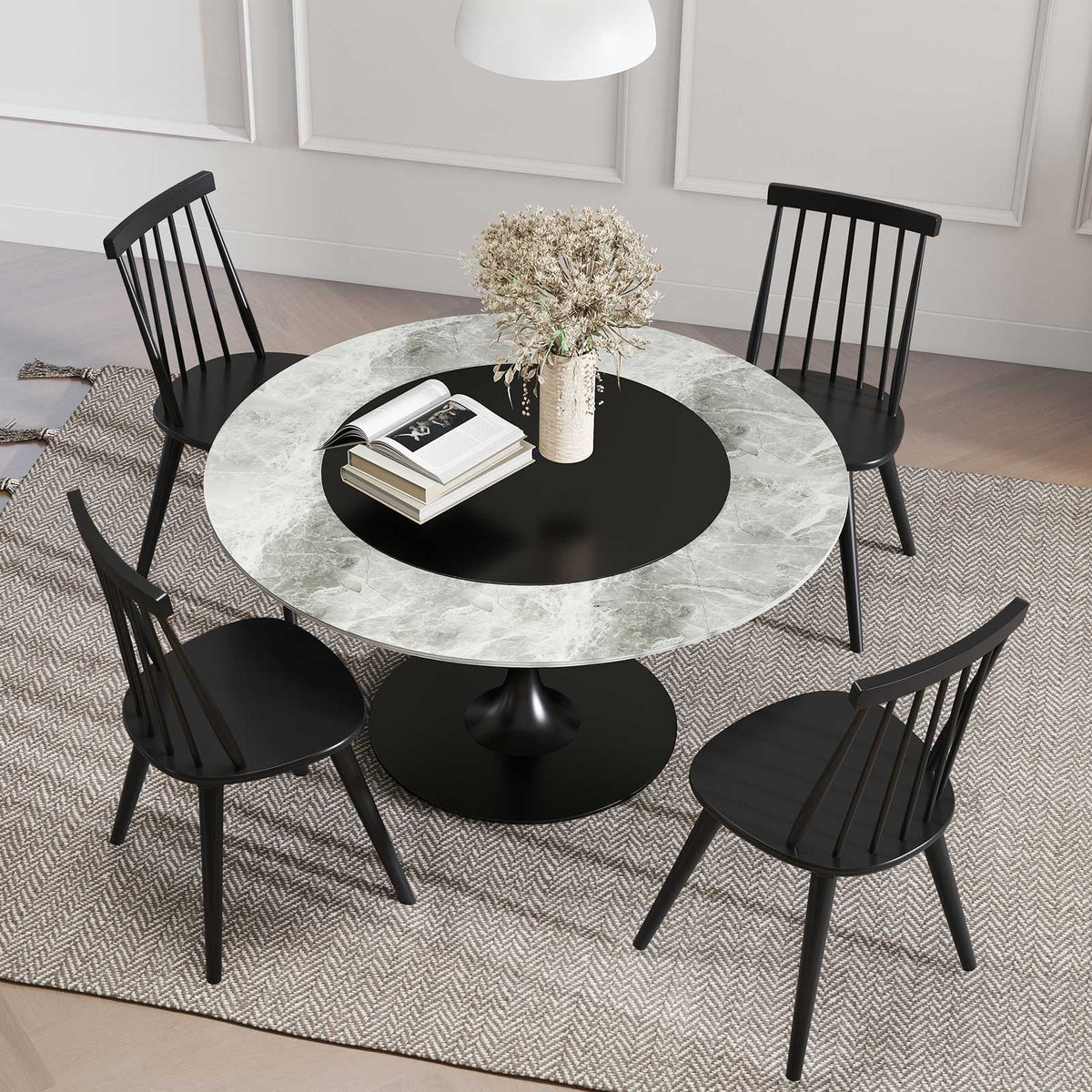 Set of 2 Windsor Dining Chairs with Seven Spindle Harp Back, Black