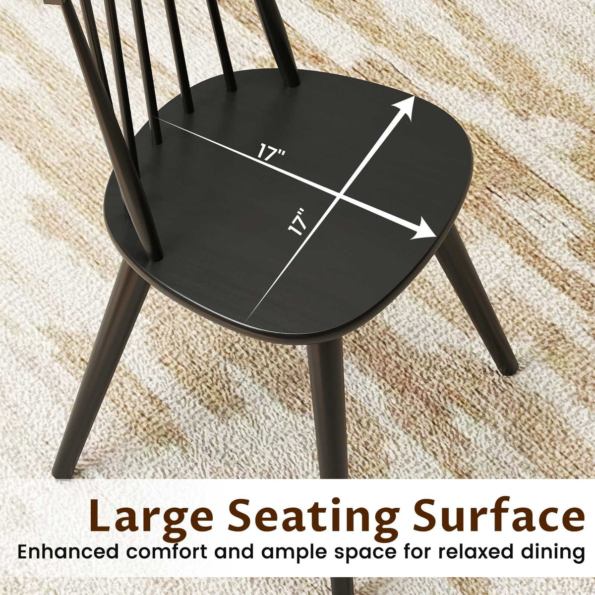 Set of 2 Windsor Dining Chairs with Seven Spindle Harp Back, Black