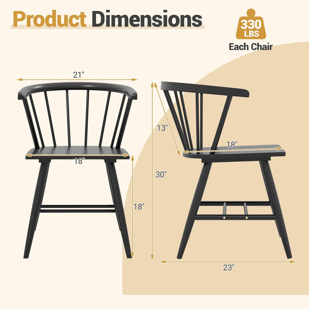 Set of 4 Windsor Captain Chairs with Curved Spindle Back and Arms, Black
