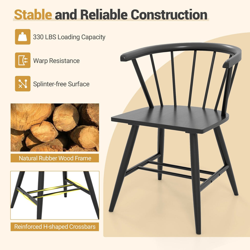 Set of 4 Windsor Captain Chairs with Curved Spindle Back and Arms, Black