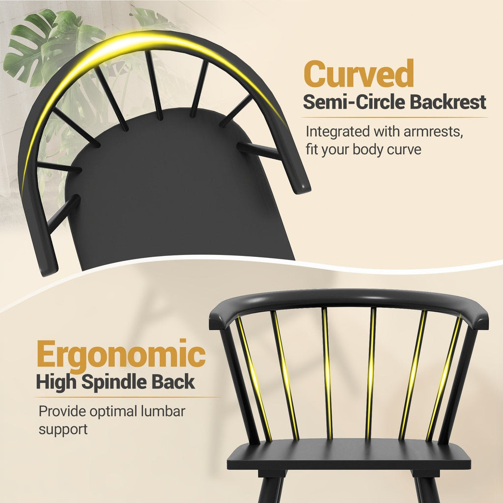 Set of 4 Windsor Captain Chairs with Curved Spindle Back and Arms, Black