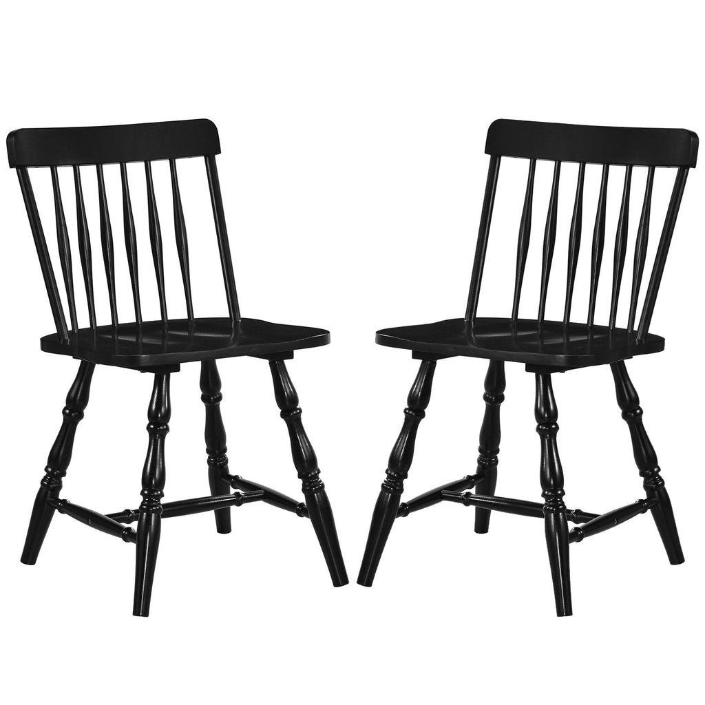 Set of 2 Windsor Dining Chairs with Curved Spindle Back and Turned Legs, Black