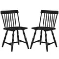 Set of 2 Windsor Dining Chairs with Curved Spindle Back and Turned Legs, Black