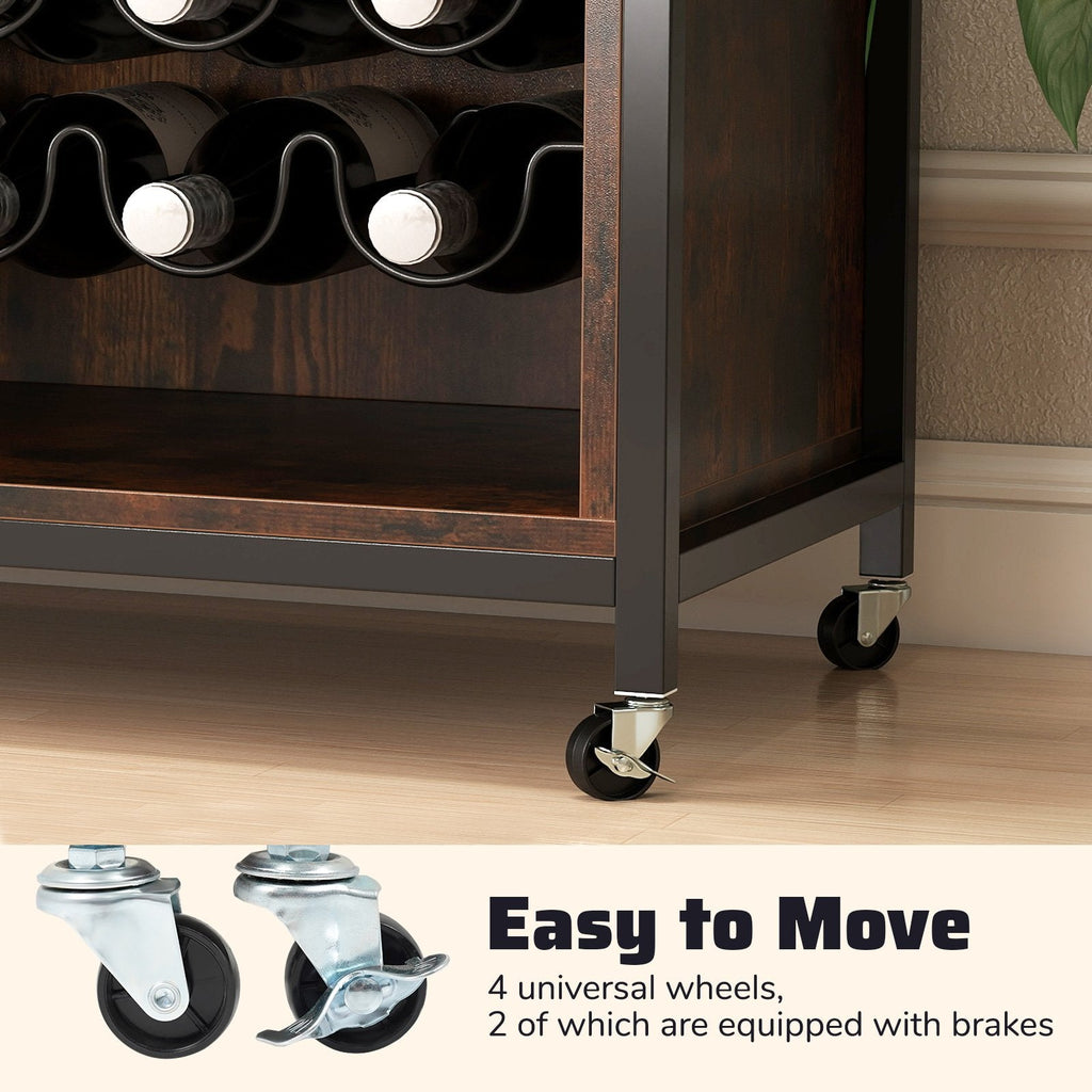 Wine Bar Cabinet with LED Light and Adjustable Shelves-Rustic Brown