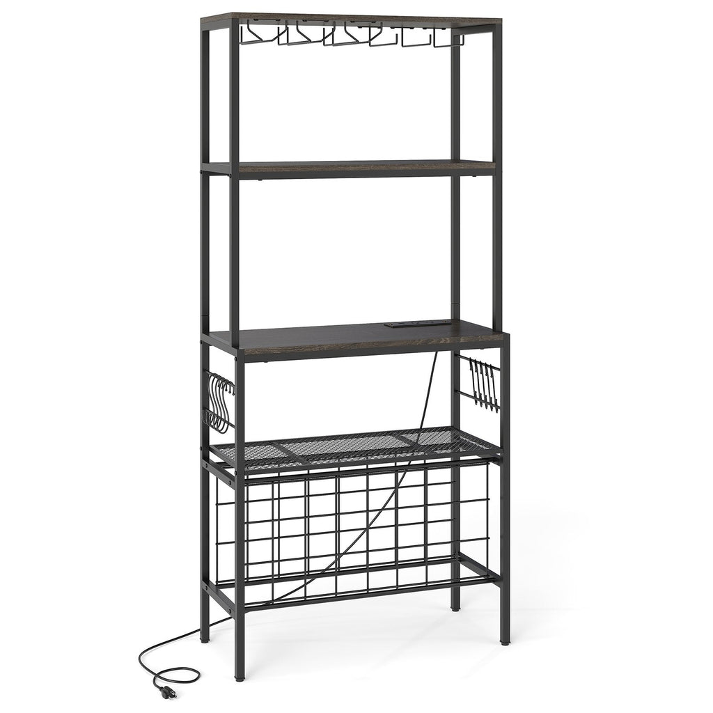 Wine Organizer with Power Outlet and Bottle Holders-Gray