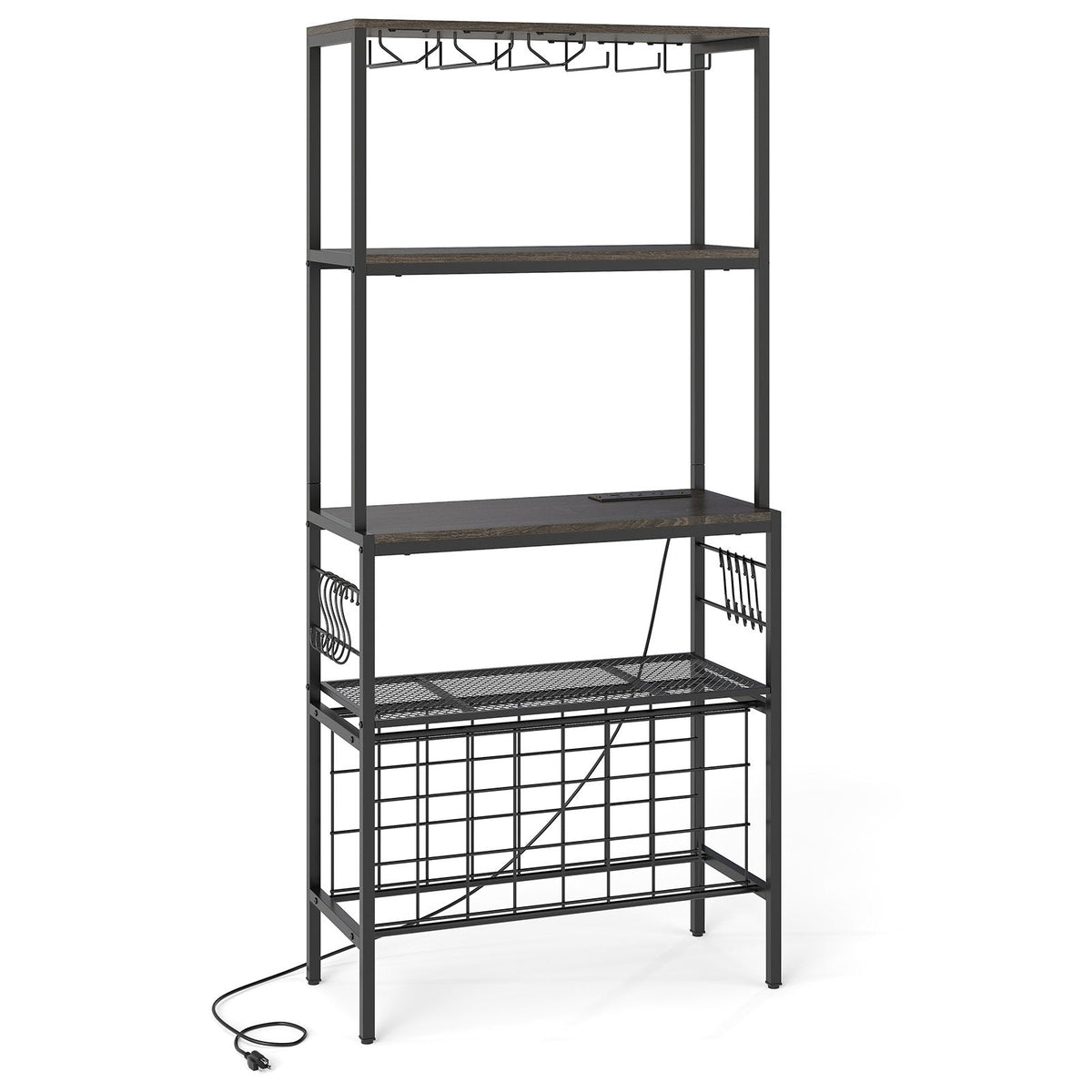 Wine Organizer with Power Outlet and Bottle Holders-Gray