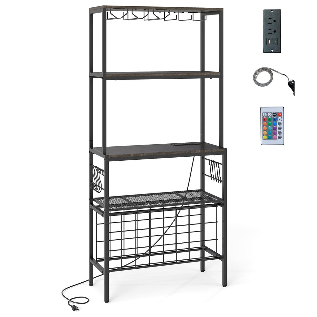 Wine Organizer with Power Outlet and Bottle Holders-Gray
