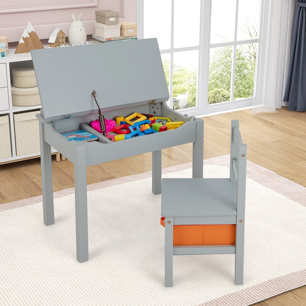 Wood Activity Kids Table and Chair Set with Storage Space-Gray