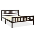 Queen Solid Pine Bed Frame with Slatted Headboard and 24 Inch Footboard, Espresso