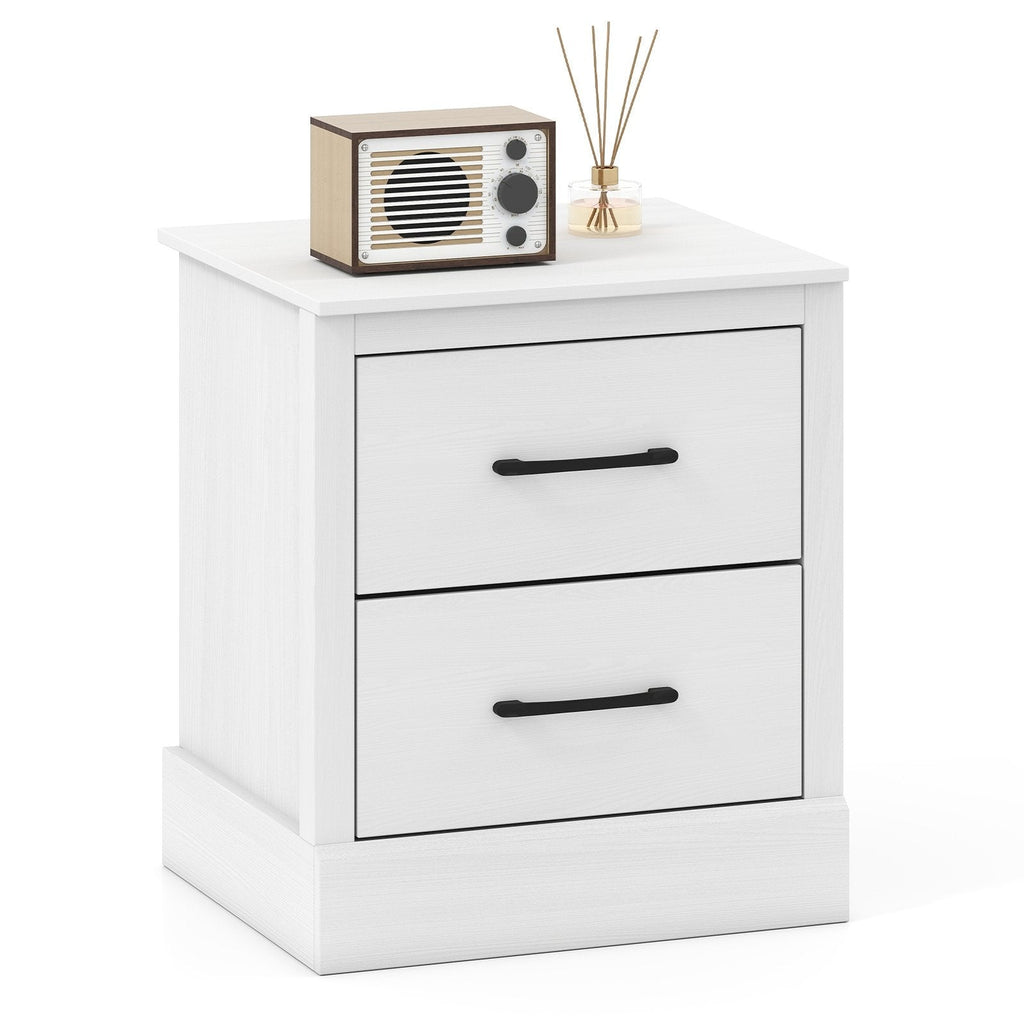 Wood Compact Floor Nightstand with Storage Drawers-White