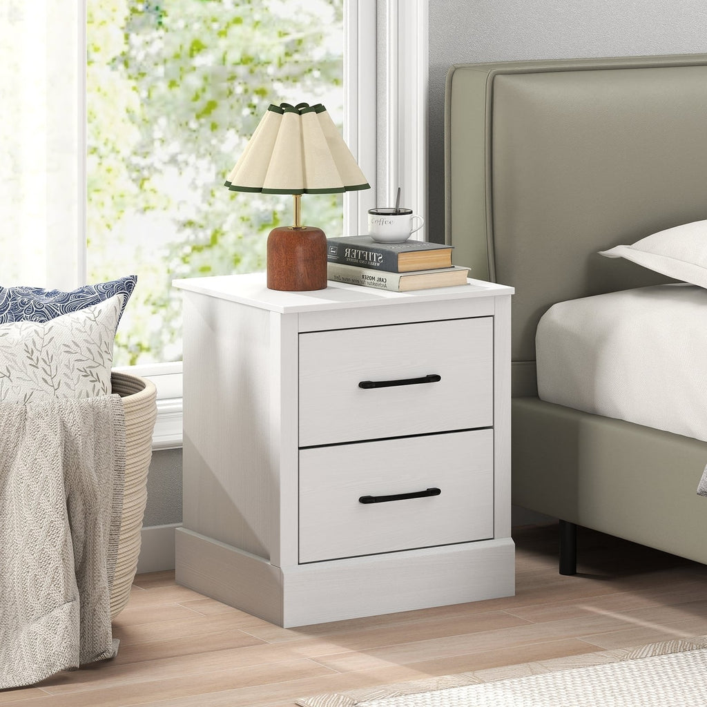 Wood Compact Floor Nightstand with Storage Drawers-White