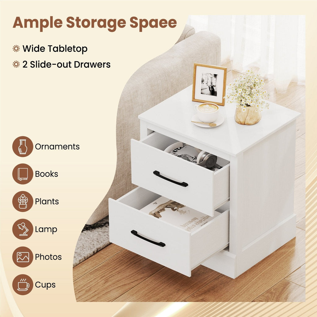 Wood Compact Floor Nightstand with Storage Drawers-White