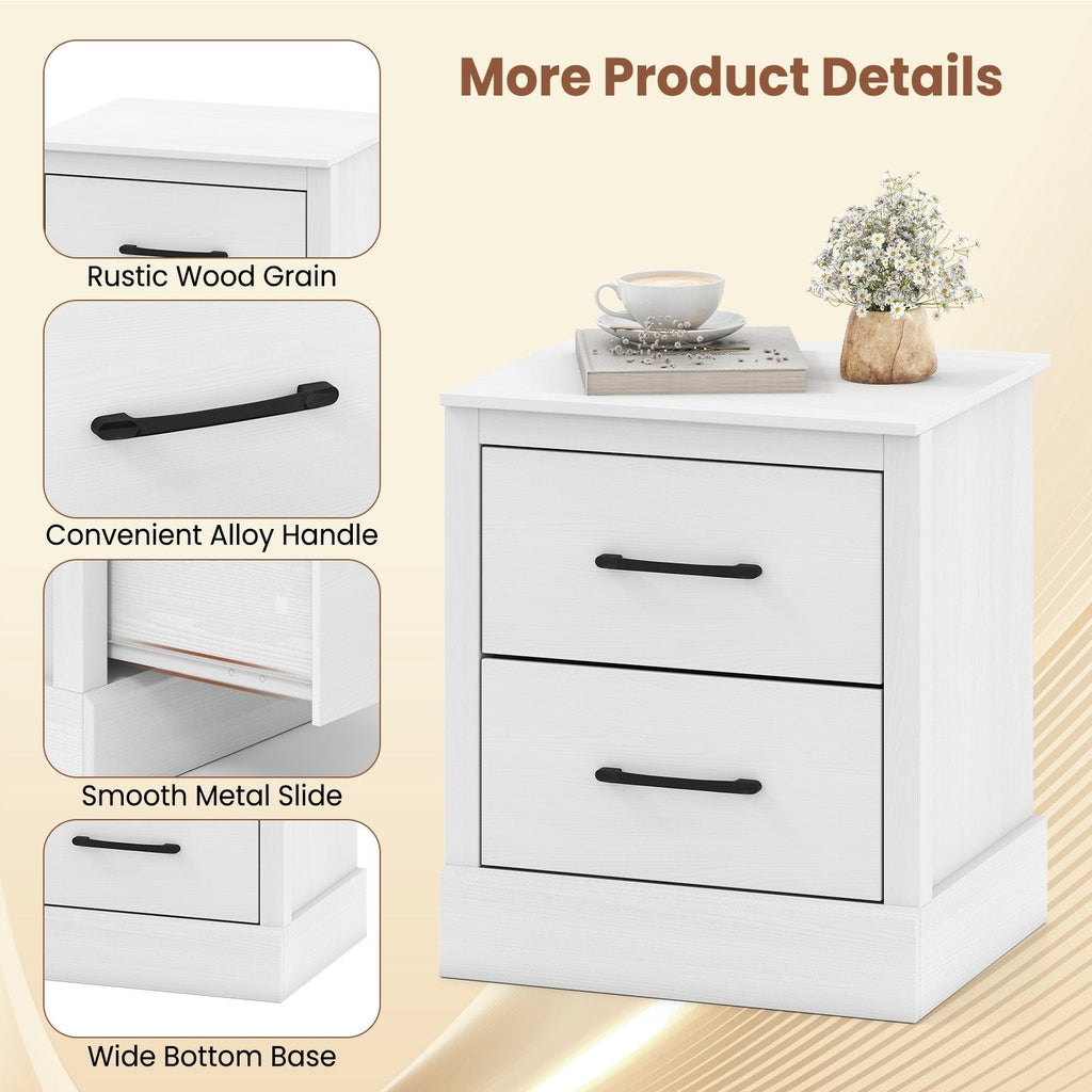 Wood Compact Floor Nightstand with Storage Drawers-White