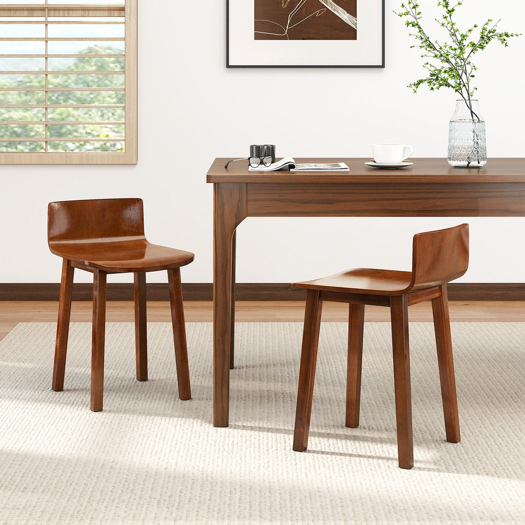 Set of 2 Low Back Dining Chairs with Curved Seat, Brown Acacia Wood