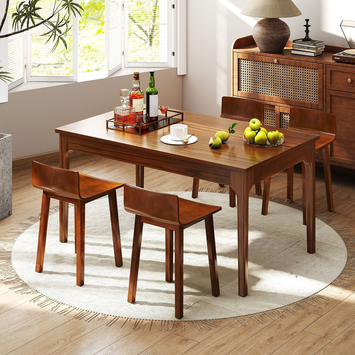 Set of 2 Low Back Dining Chairs with Curved Seat, Brown Acacia Wood