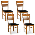 Set of 4 Ladder Back Dining Chairs with PU Leather Seat, Walnut Rubber Wood