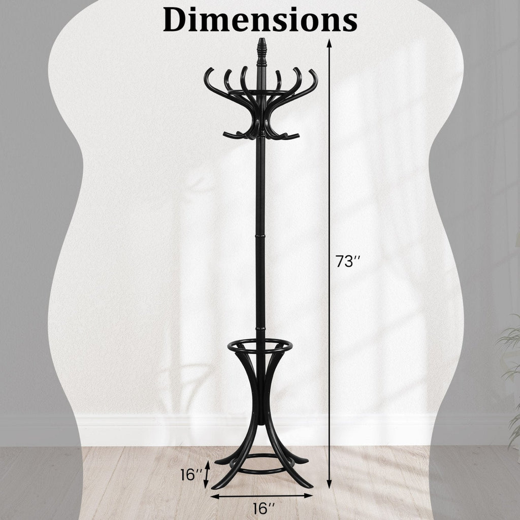 Wood Standing Hat Coat Rack with Umbrella Stand-Black