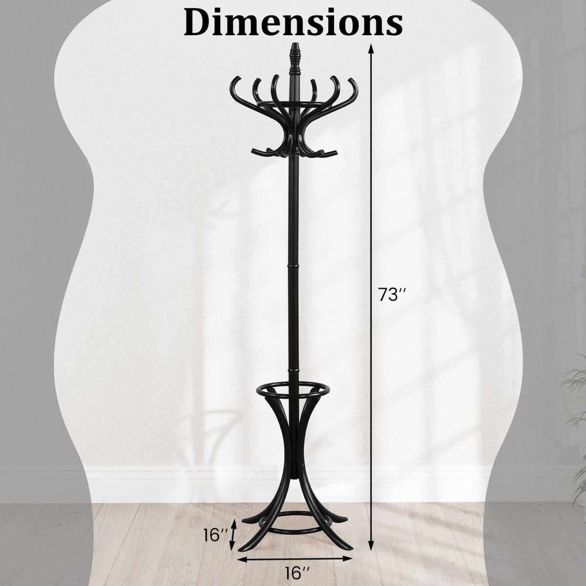 Wood Standing Hat Coat Rack with Umbrella Stand-Black