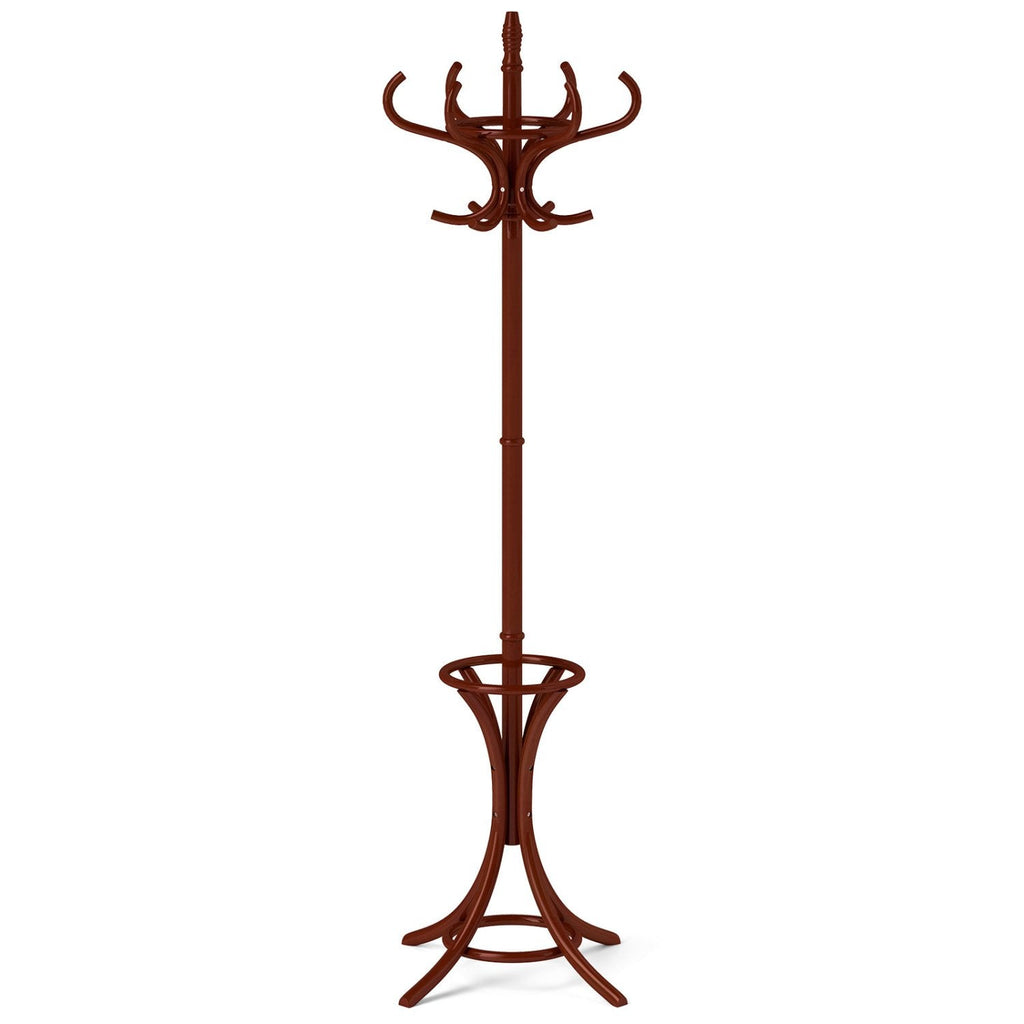Wood Standing Hat Coat Rack with Umbrella Stand-Brown