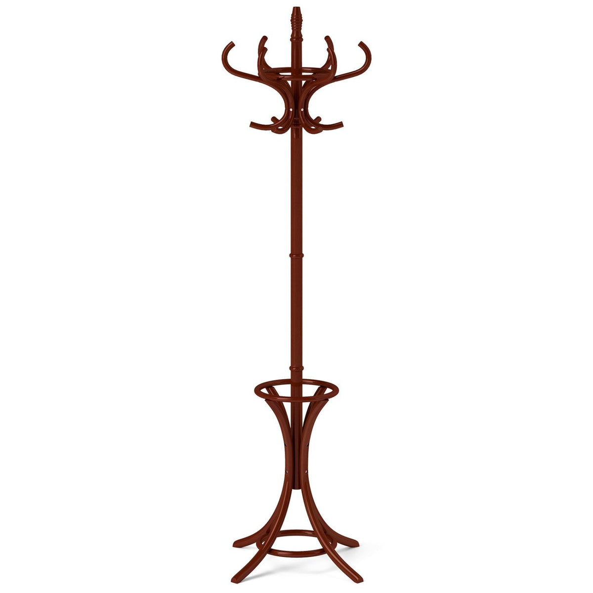 Wood Standing Hat Coat Rack with Umbrella Stand-Brown