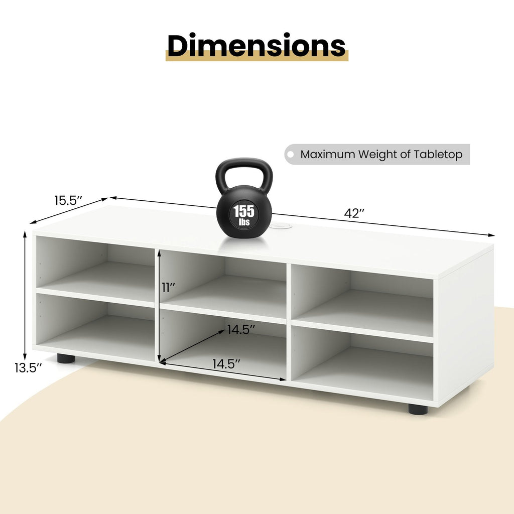 TV Stand for TV up to 55 Inch with 6 Storage Compartments-White