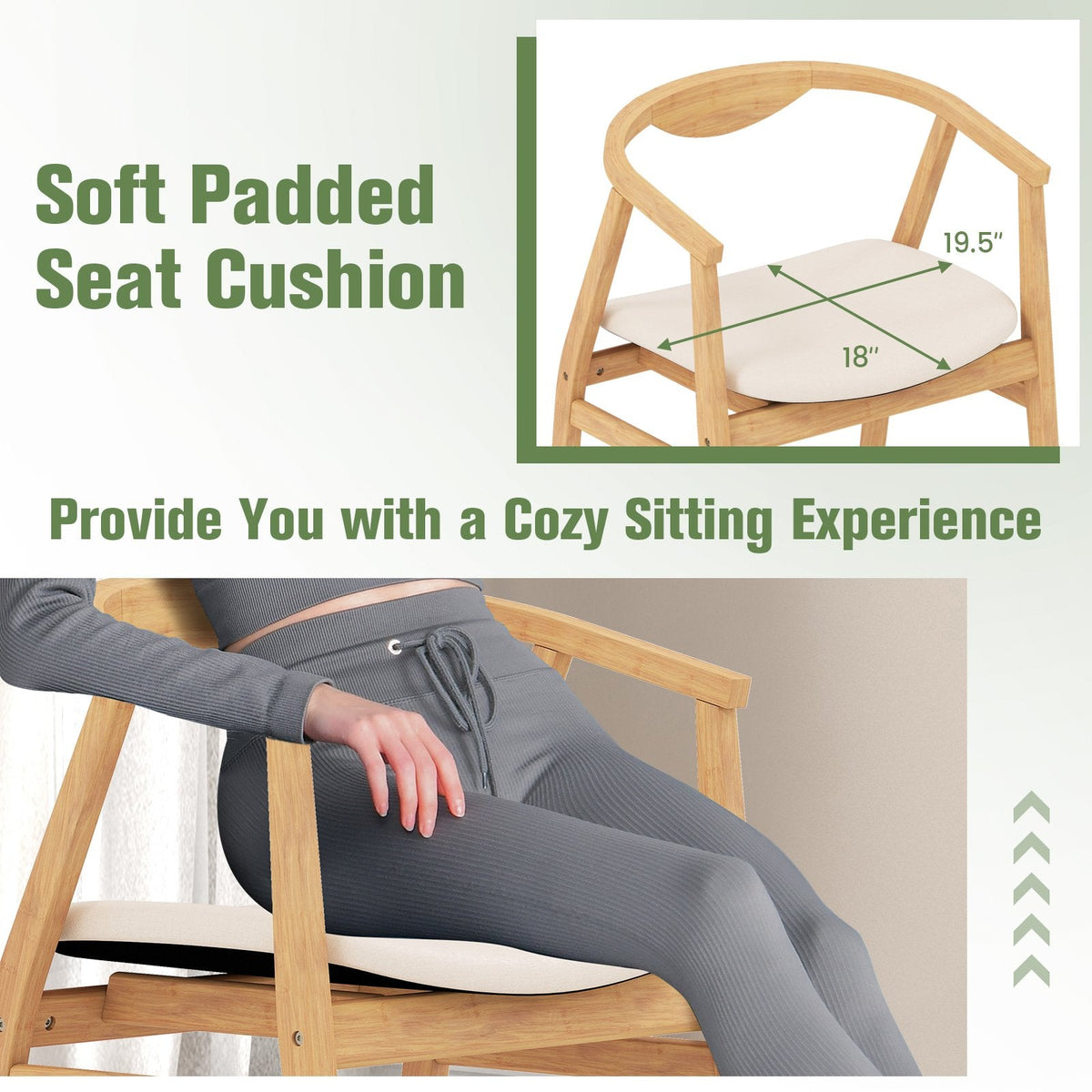 Wooden Bamboo Accent Chair with Armrest and Curved Backrest-Natural