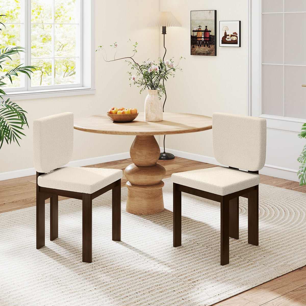 Set of 2 Sherpa Dining Chairs with Wide Seat and Square Walnut Frame