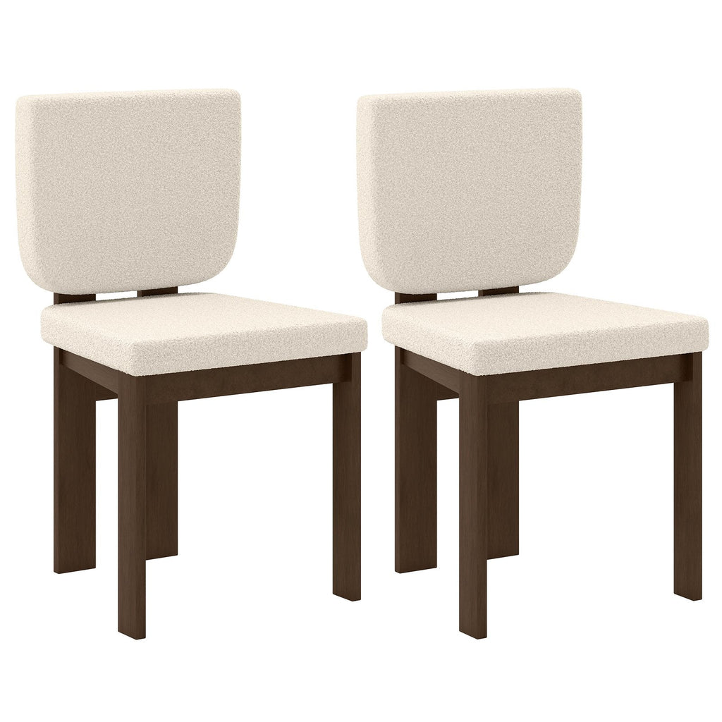 Set of 2 Sherpa Dining Chairs with Wide Seat and Square Walnut Frame