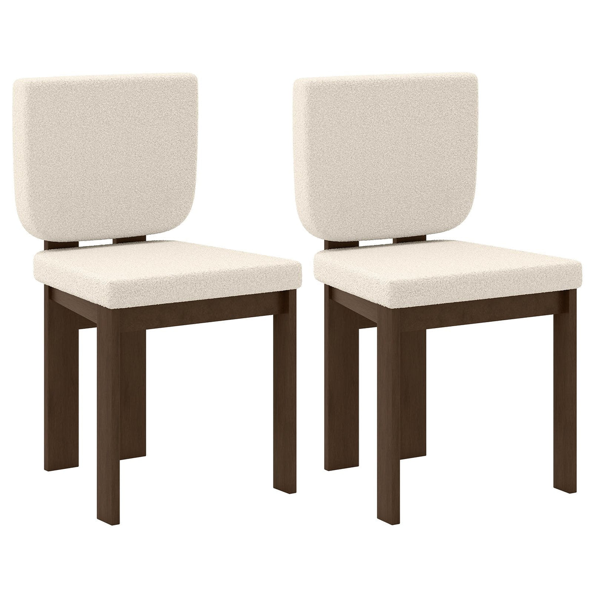 Set of 2 Sherpa Dining Chairs with Wide Seat and Square Walnut Frame