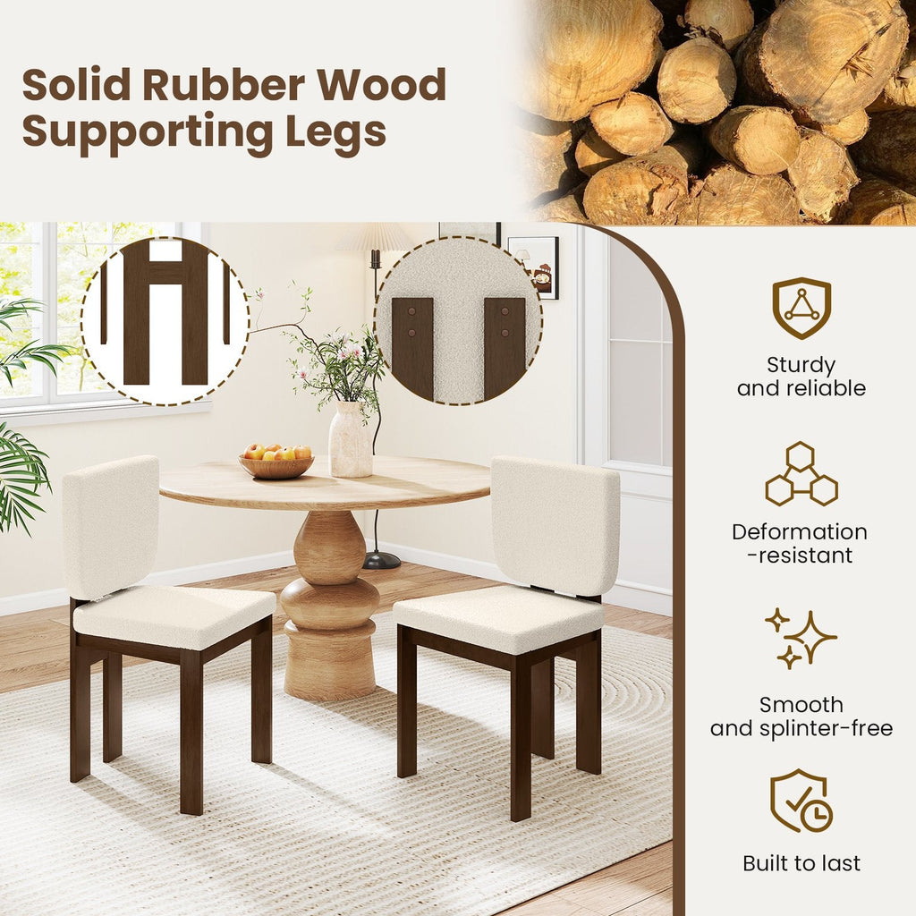 Set of 2 Sherpa Dining Chairs with Wide Seat and Square Walnut Frame