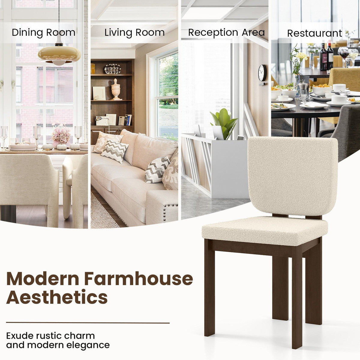 Set of 2 Sherpa Dining Chairs with Wide Seat and Square Walnut Frame