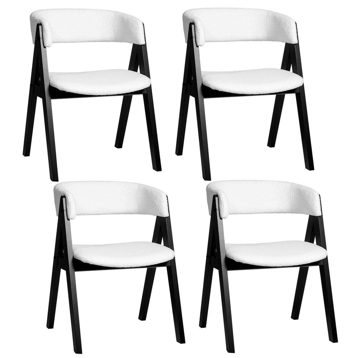 Set of 4 Sherpa Dining Armchairs with Open Curved Back, Black A Shaped Frame