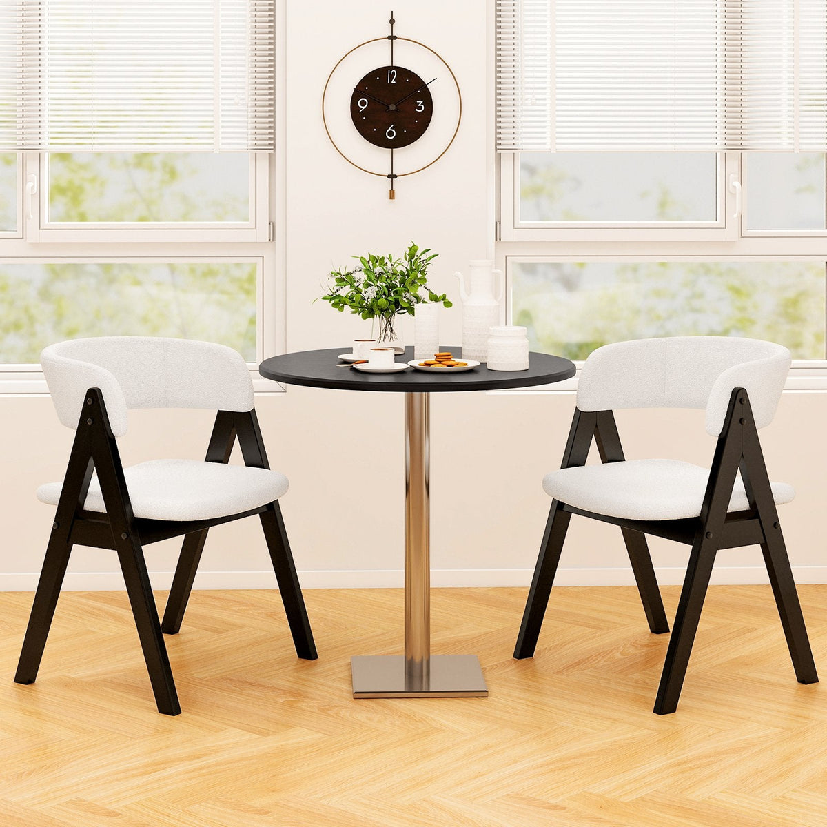 Set of 4 Sherpa Dining Armchairs with Open Curved Back, Black A Shaped Frame