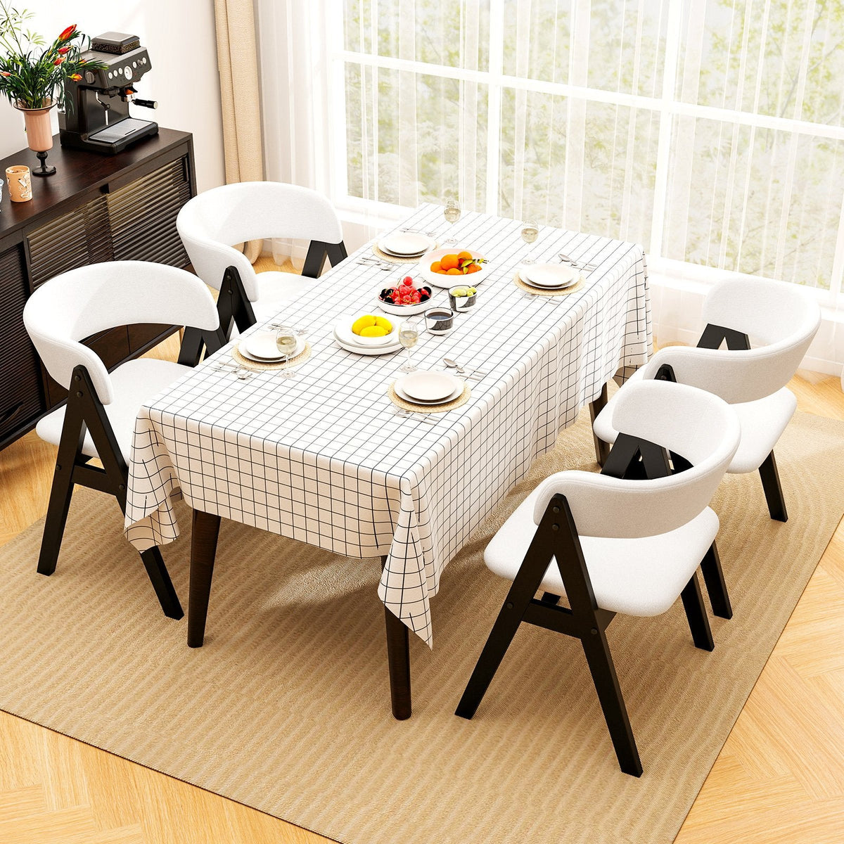 Set of 4 Sherpa Dining Armchairs with Open Curved Back, Black A Shaped Frame