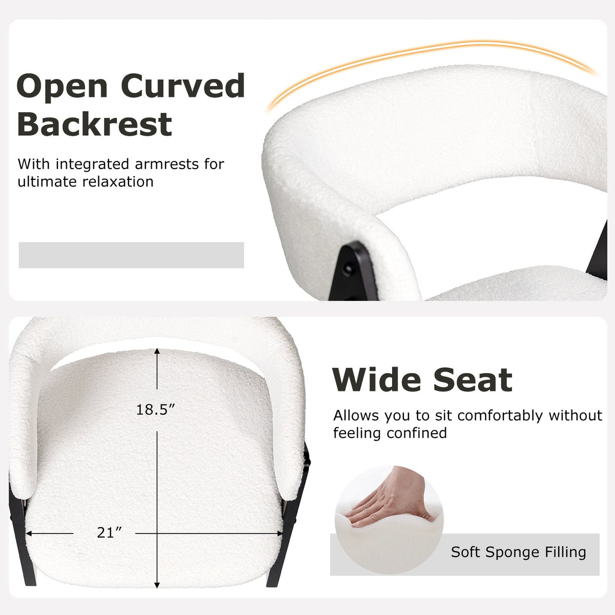 Set of 4 Sherpa Dining Armchairs with Open Curved Back, Black A Shaped Frame