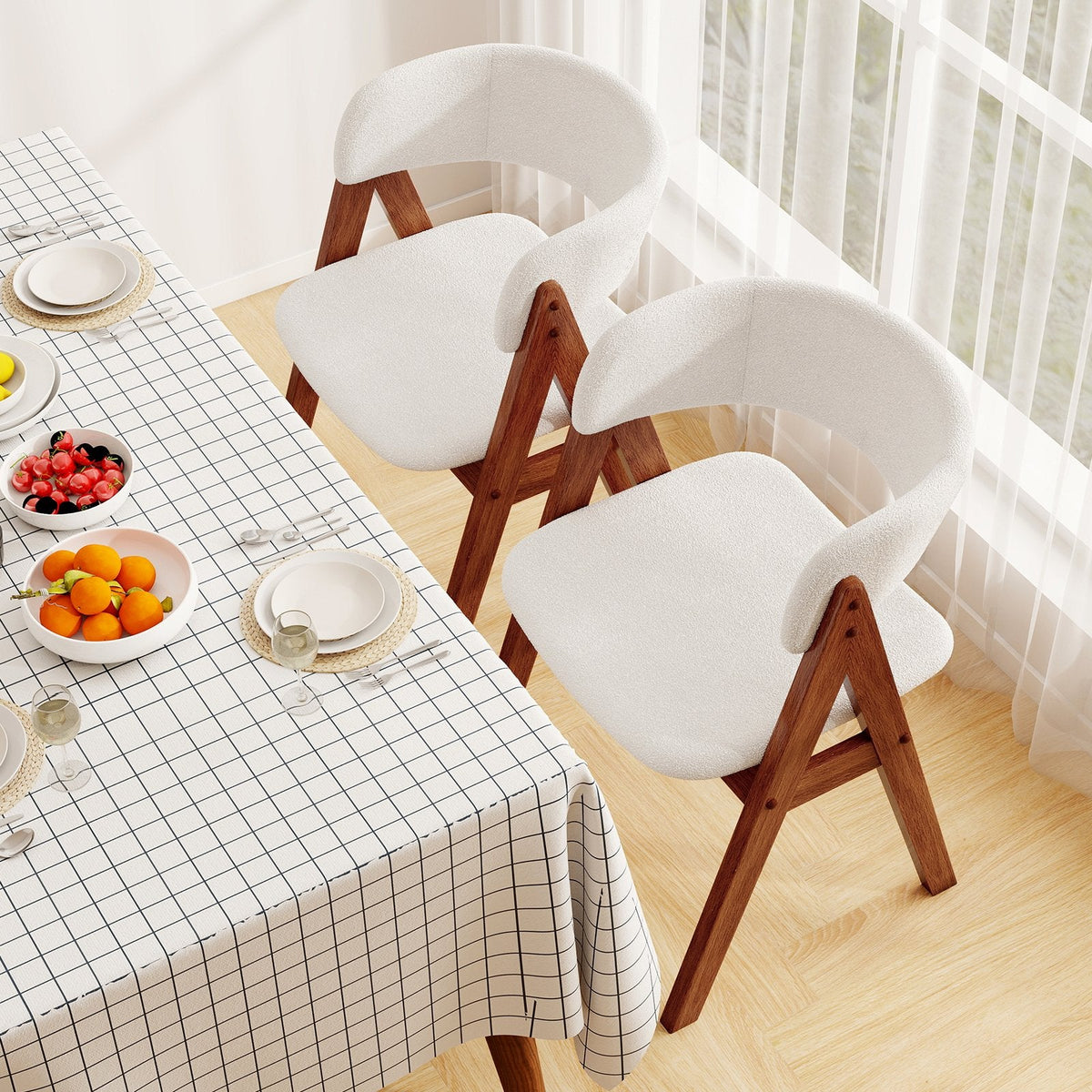 Set of 4 Sherpa Dining Armchairs with Open Curved Back, Walnut A Shaped Frame