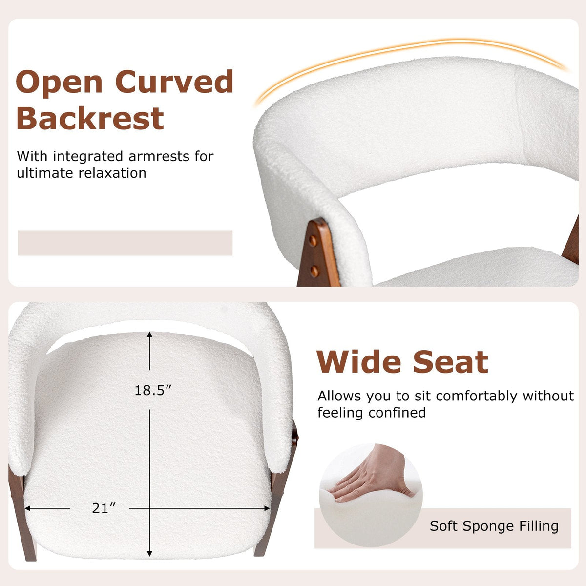 Set of 4 Sherpa Dining Armchairs with Open Curved Back, Walnut A Shaped Frame