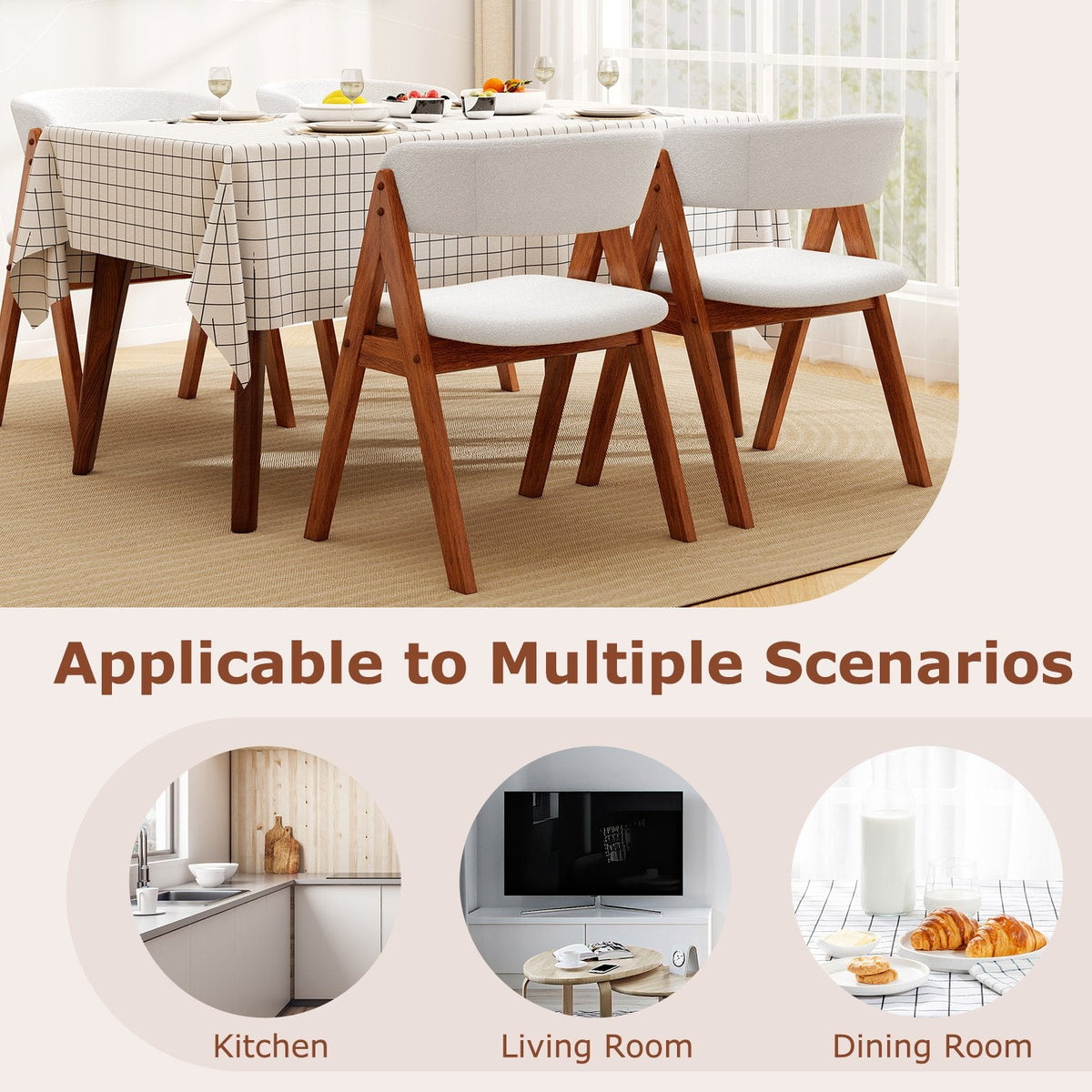 Set of 4 Sherpa Dining Armchairs with Open Curved Back, Walnut A Shaped Frame