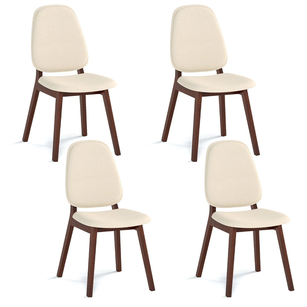Set of 4 Dining Chairs with Padded Oval Back and Seat, Walnut Rubber Wood