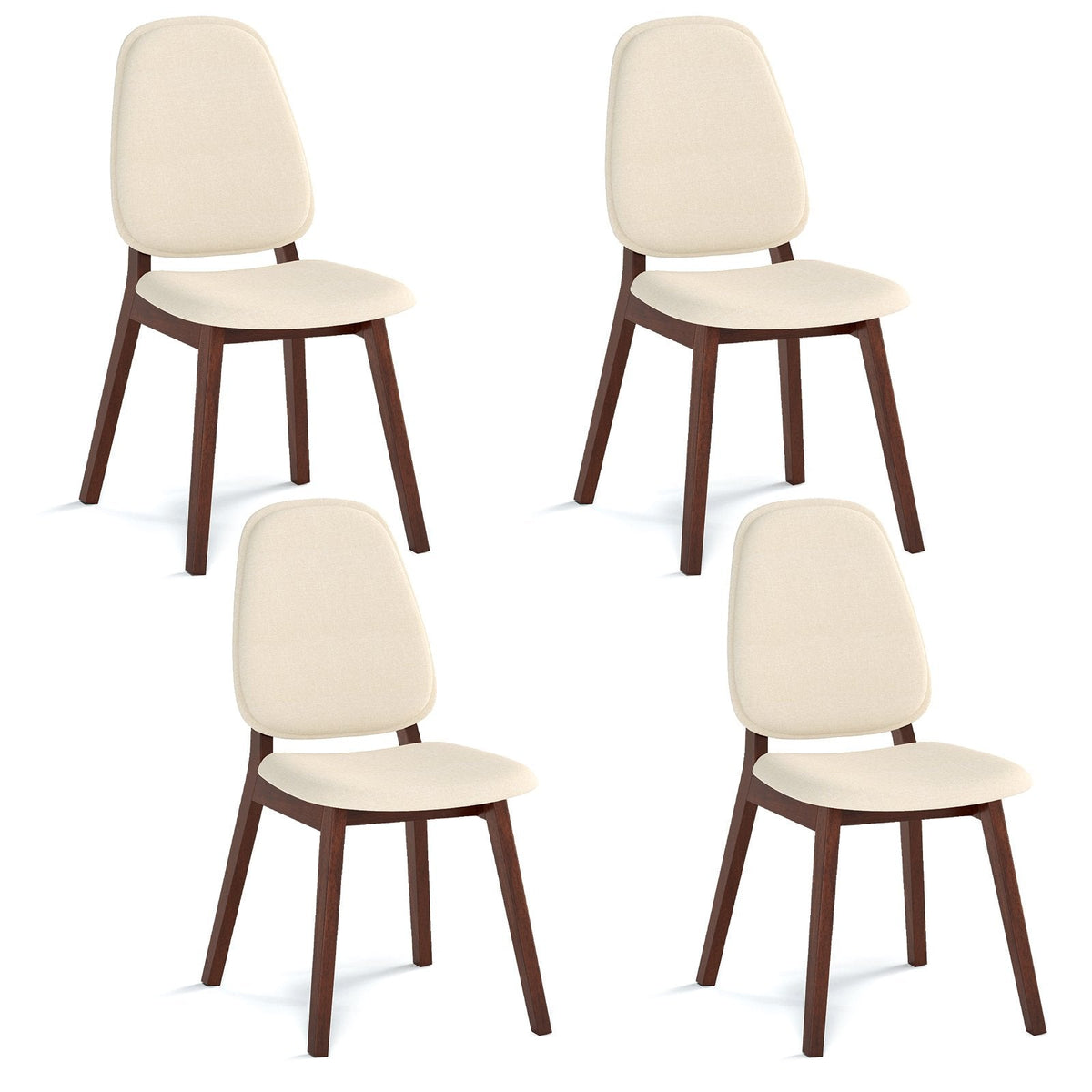 Set of 4 Dining Chairs with Padded Oval Back and Seat, Walnut Rubber Wood