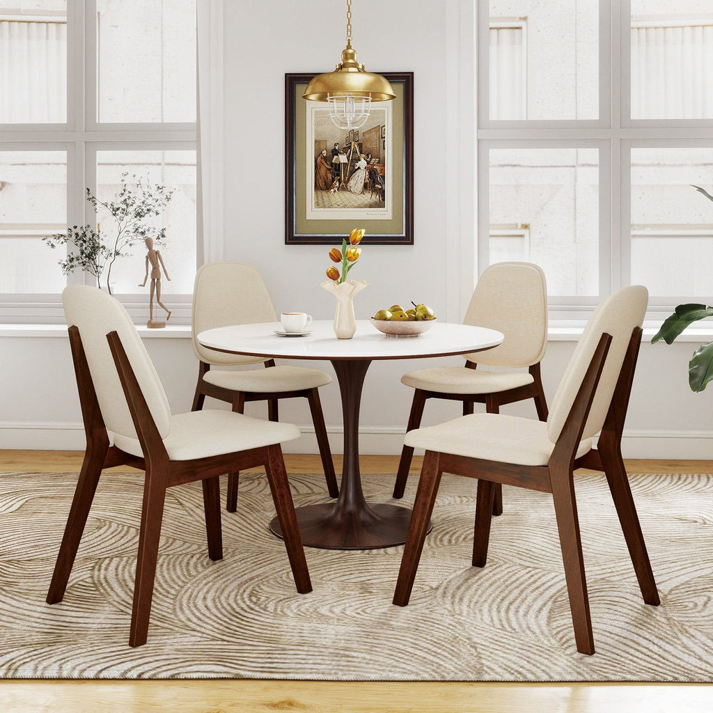 Set of 4 Dining Chairs with Padded Oval Back and Seat, Walnut Rubber Wood