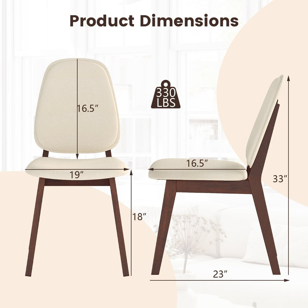 Set of 4 Dining Chairs with Padded Oval Back and Seat, Walnut Rubber Wood