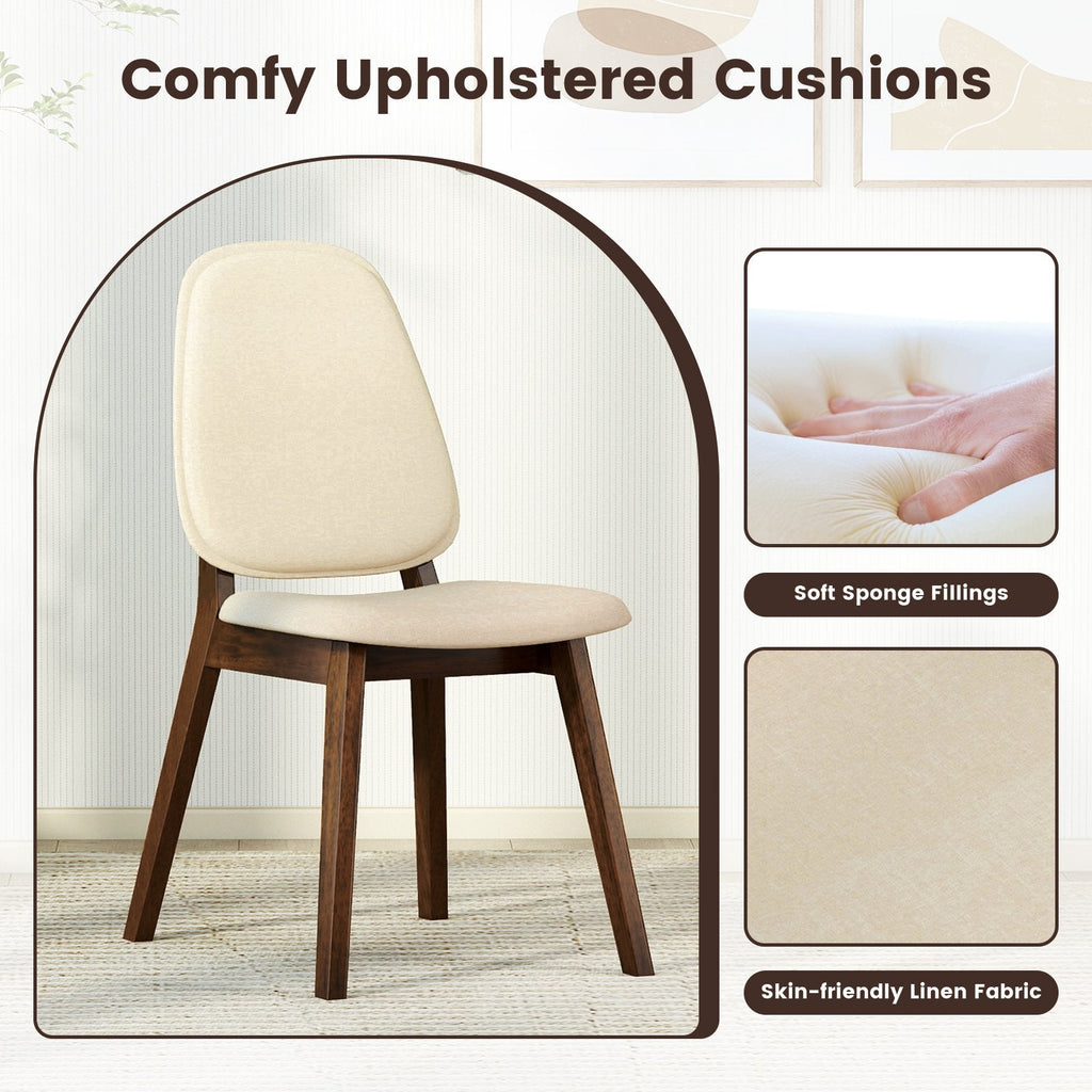 Set of 4 Dining Chairs with Padded Oval Back and Seat, Walnut Rubber Wood