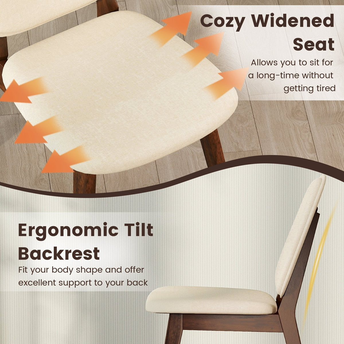 Set of 4 Dining Chairs with Padded Oval Back and Seat, Walnut Rubber Wood